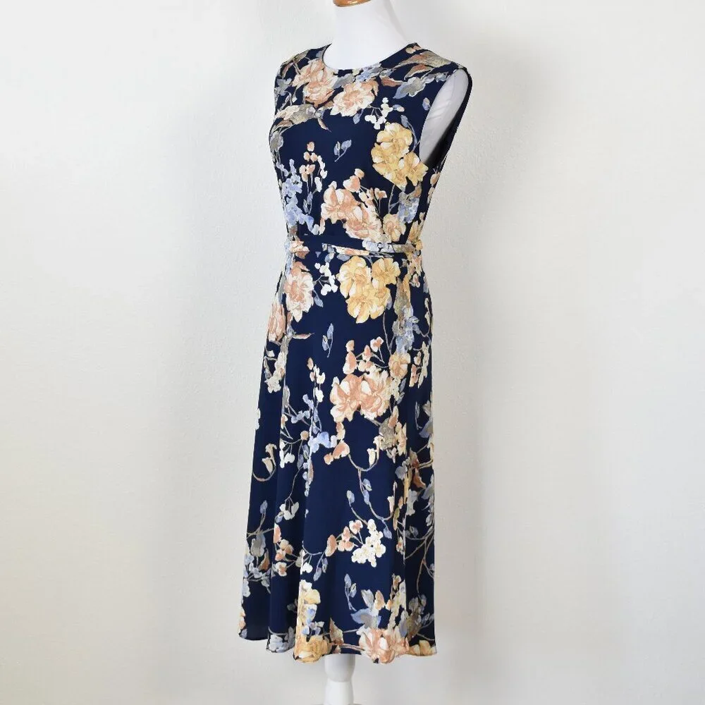 Lauren Ralph Lauren Floral Belted Crepe Midi Dress - 4 - Picture 3 of 8